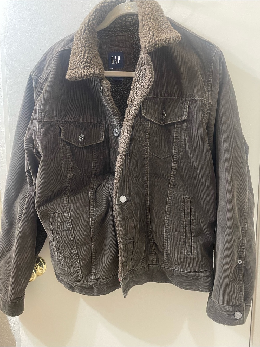 GAP Men's Dark Brown Corduroy Jacket with Sherpa Collar
